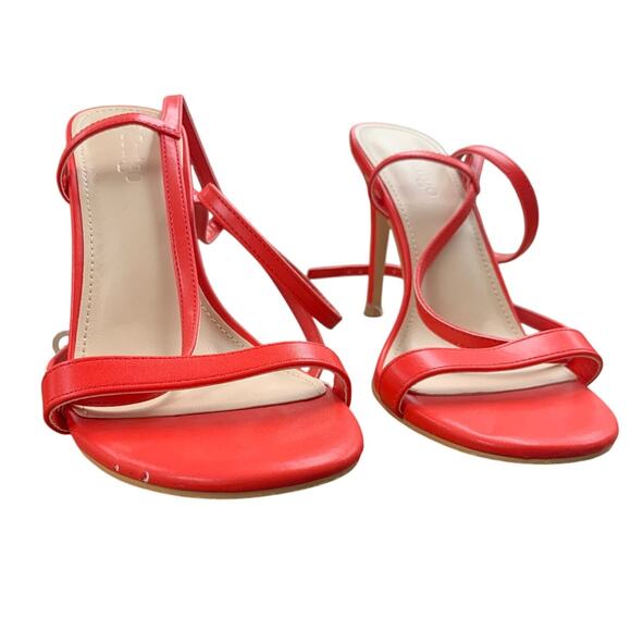 Coutgo Womens Size 8 Red Strappy Gladiator 4" Heel Open Toe Ankle Strap Shoes - Picture 4 of 7